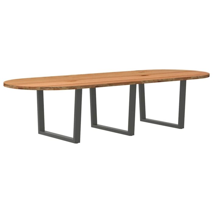 Table à manger marron clair bois de chêne massif ovale – Image 5
