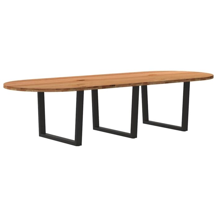 Table à manger marron clair bois de chêne massif ovale – Image 1