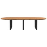 Table à manger marron clair bois de chêne massif ovale – Image 2