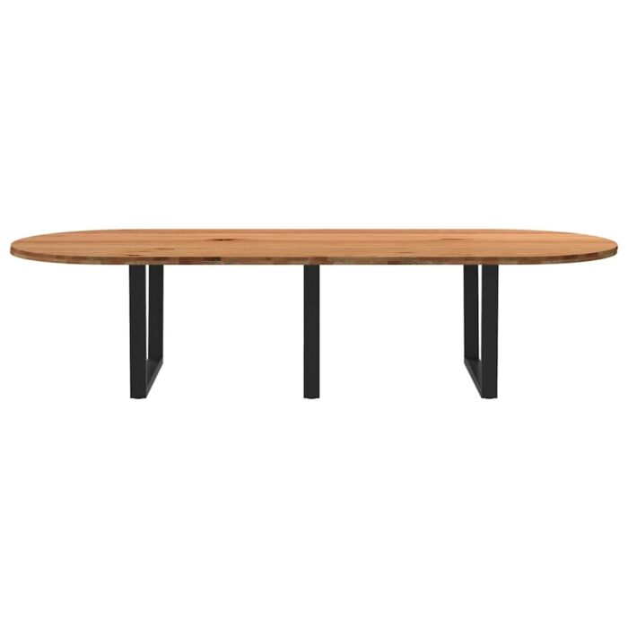 Table à manger marron clair bois de chêne massif ovale – Image 2