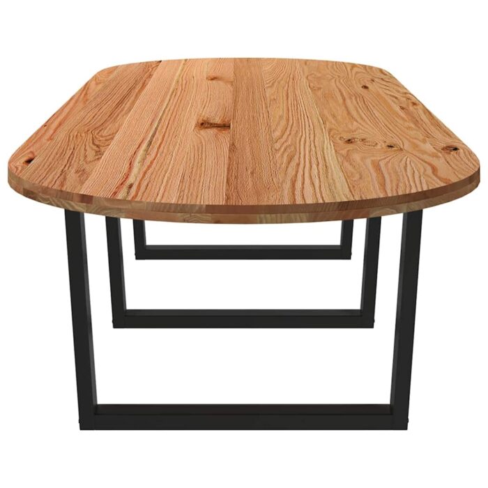 Table à manger marron clair bois de chêne massif ovale – Image 4