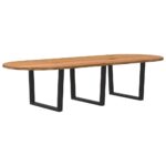 Table à manger marron clair bois de chêne massif ovale – Image 5