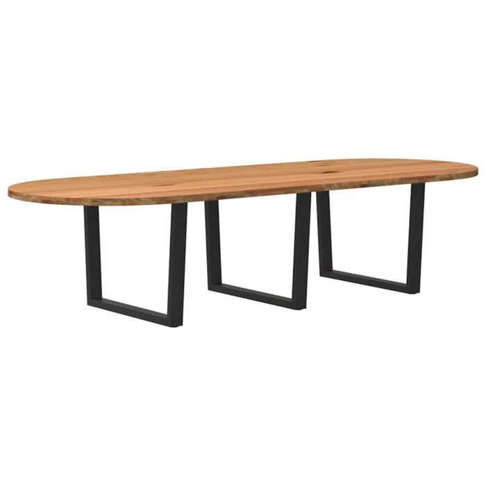Table à manger marron clair bois de chêne massif ovale – Image 5