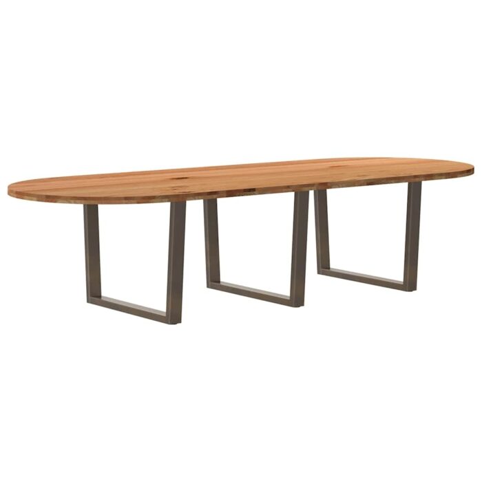 Table à manger marron clair bois de chêne massif ovale – Image 1