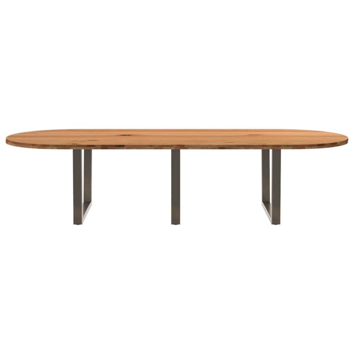 Table à manger marron clair bois de chêne massif ovale – Image 2