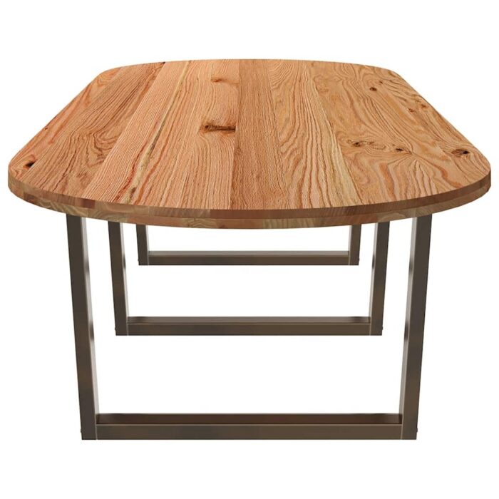 Table à manger marron clair bois de chêne massif ovale – Image 4