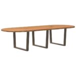 Table à manger marron clair bois de chêne massif ovale – Image 5