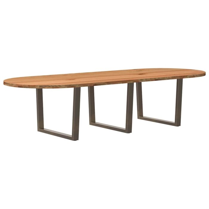 Table à manger marron clair bois de chêne massif ovale – Image 5