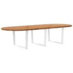Table à manger marron clair bois de chêne massif ovale