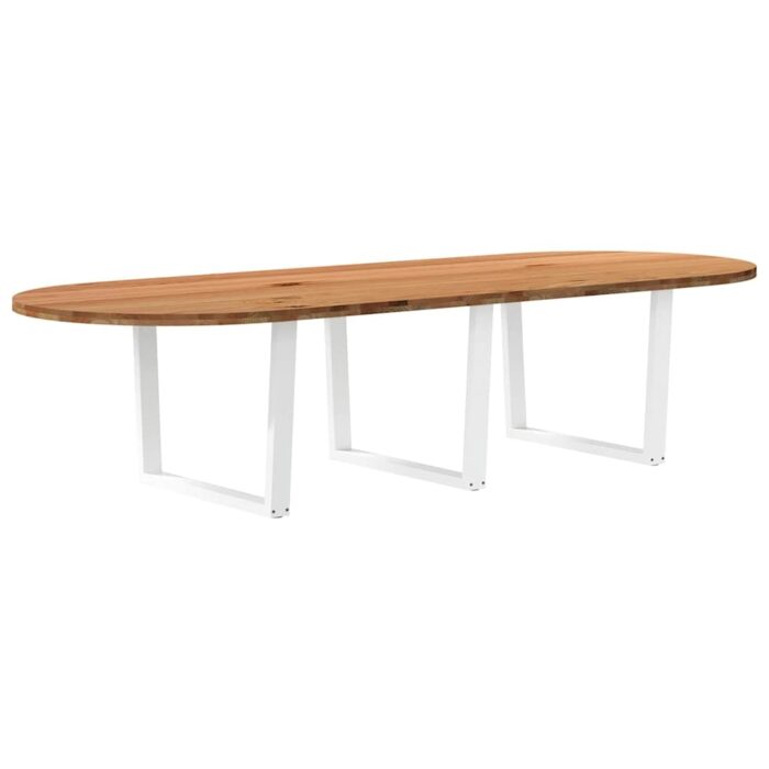 Table à manger marron clair bois de chêne massif ovale – Image 1