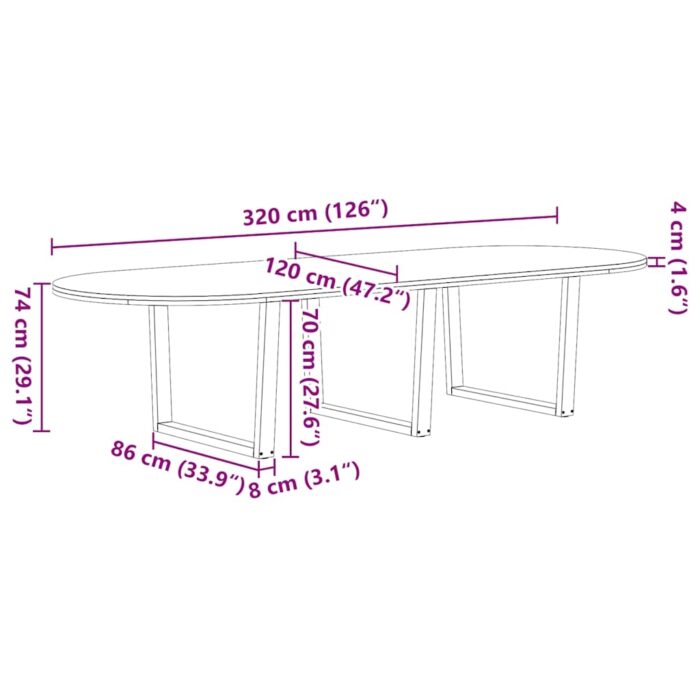 Table à manger marron clair bois de chêne massif ovale – Image 12