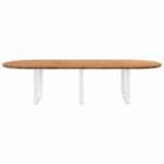 Table à manger marron clair bois de chêne massif ovale – Image 2