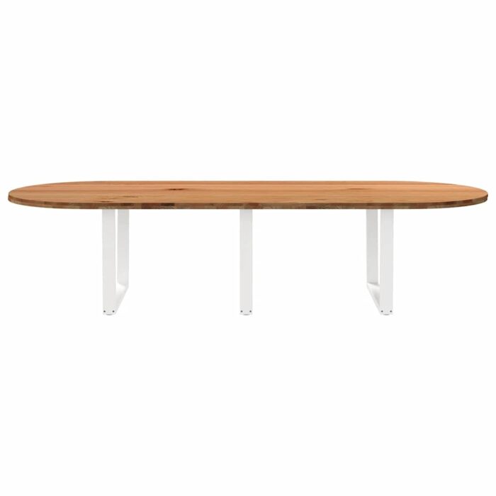 Table à manger marron clair bois de chêne massif ovale – Image 2
