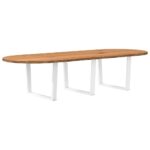 Table à manger marron clair bois de chêne massif ovale – Image 5