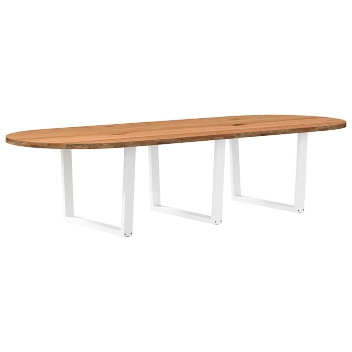Table à manger marron clair bois de chêne massif ovale – Image 5