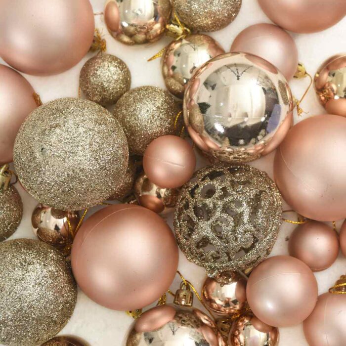 Ensemble de boules de Noël 111 pièces doré rose polystyrène – Image 8