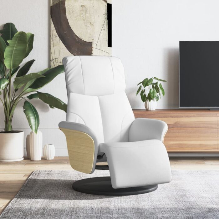 Fauteuil inclinable avec repose-pieds blanc similicuir – Image 1