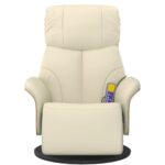 Fauteuil inclinable de massage et repose-pieds crème similicuir – Image 2