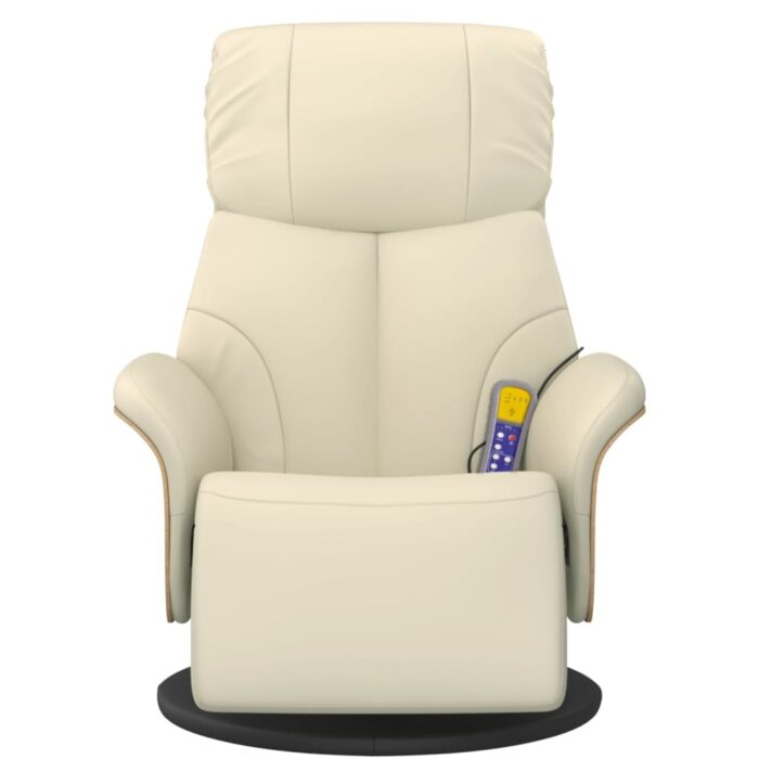Fauteuil inclinable de massage et repose-pieds crème similicuir – Image 2