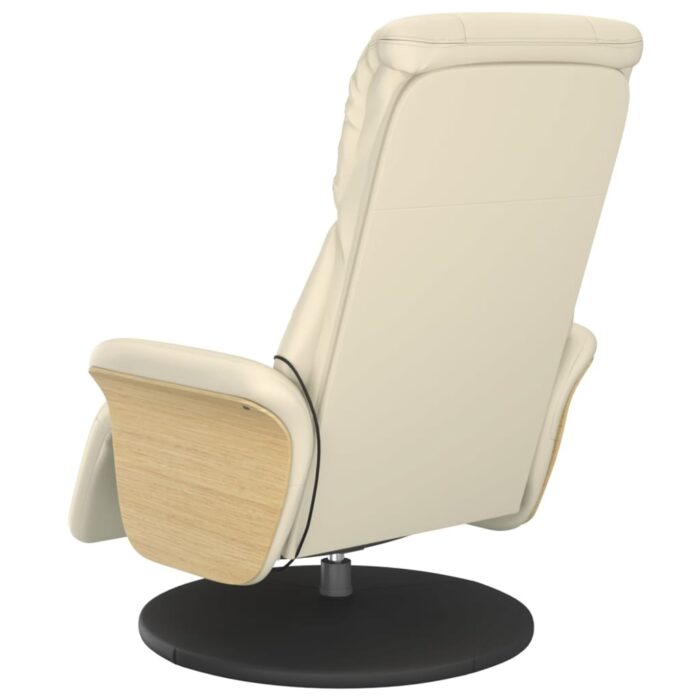Fauteuil inclinable de massage et repose-pieds crème similicuir – Image 4