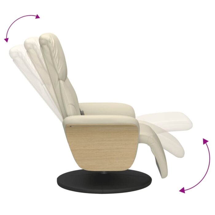 Fauteuil inclinable de massage et repose-pieds crème similicuir – Image 5