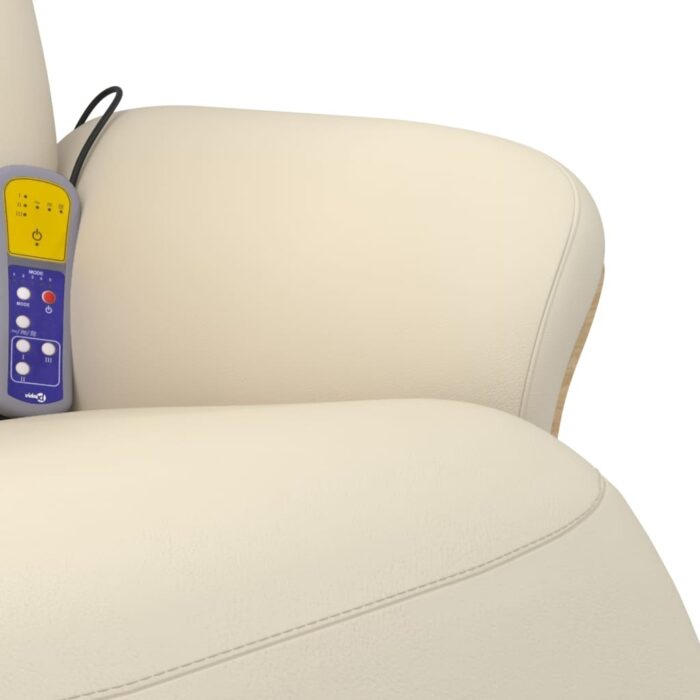 Fauteuil inclinable de massage et repose-pieds crème similicuir – Image 6