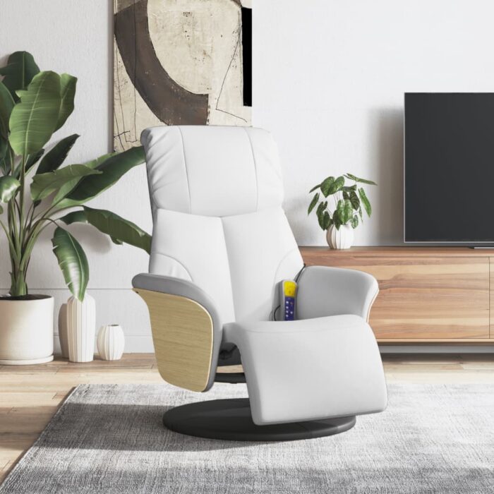 356638_1.jpg Fauteuil inclinable de massage repose-pieds blanc similicuir – Image 1