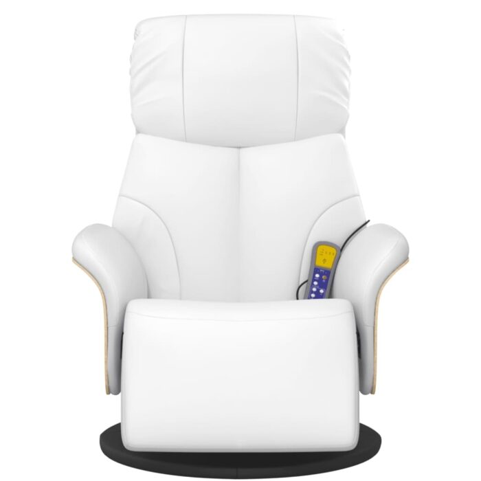 Fauteuil inclinable de massage repose-pieds blanc similicuir – Image 2