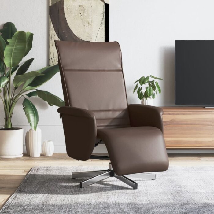 Fauteuil inclinable avec repose-pieds marron similicuir – Image 1