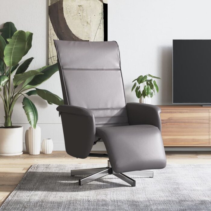 Fauteuil inclinable avec repose-pieds gris similicuir – Image 1