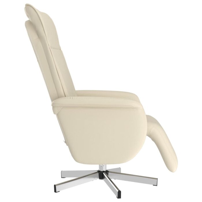 Fauteuil inclinable de massage et repose-pieds crème similicuir – Image 2