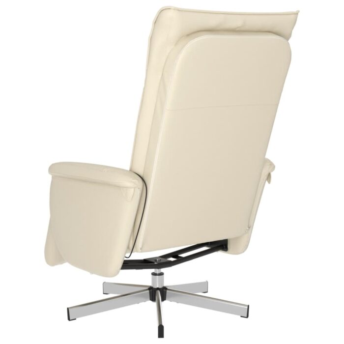 Fauteuil inclinable de massage et repose-pieds crème similicuir – Image 3