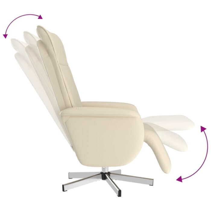 Fauteuil inclinable de massage et repose-pieds crème similicuir – Image 4