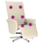 Fauteuil inclinable de massage et repose-pieds crème similicuir – Image 5