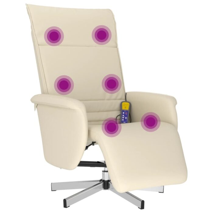 Fauteuil inclinable de massage et repose-pieds crème similicuir – Image 5