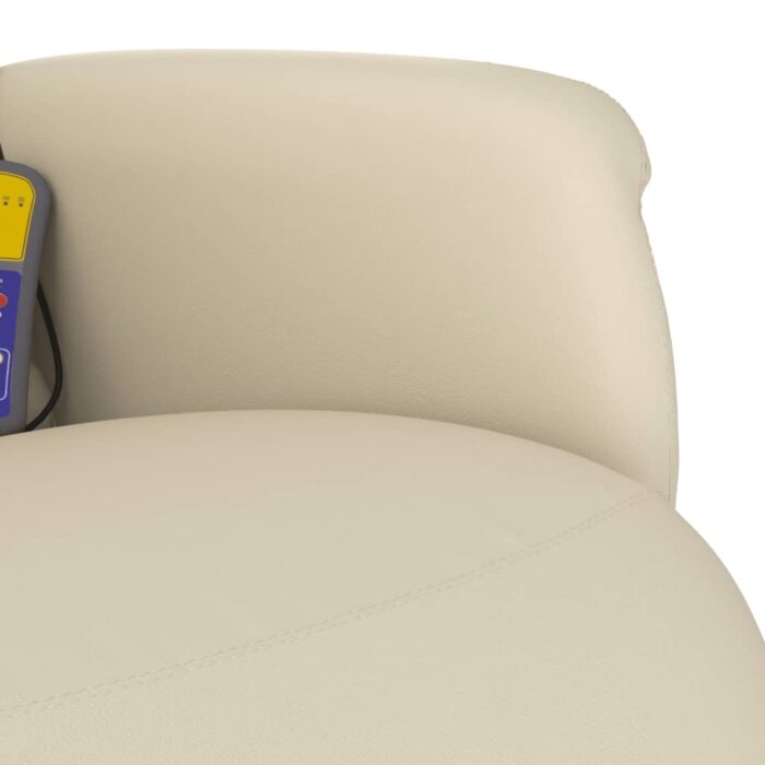 Fauteuil inclinable de massage et repose-pieds crème similicuir – Image 6