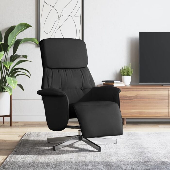 Fauteuil inclinable avec repose-pieds noir tissu – Image 1