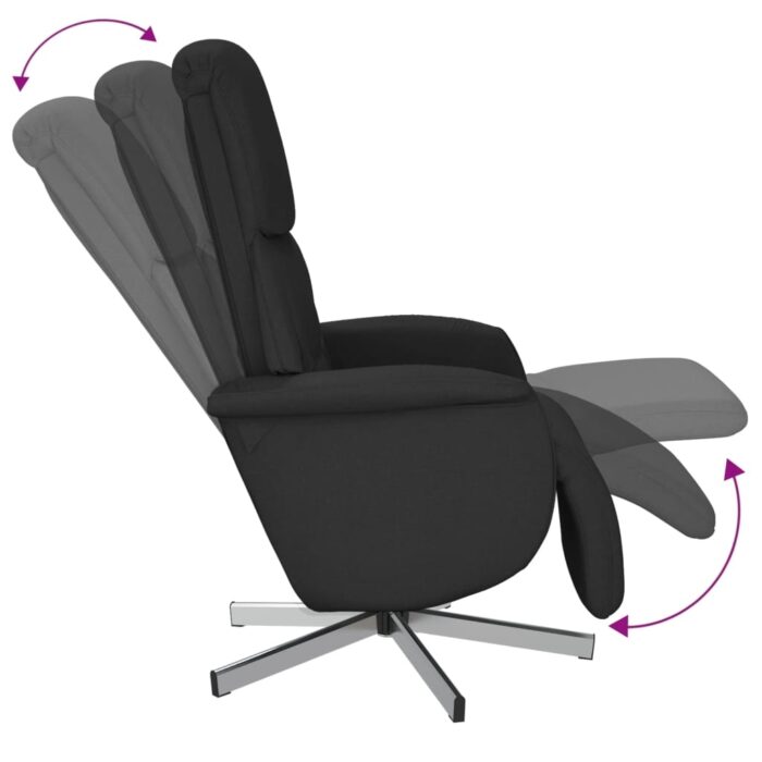Fauteuil inclinable avec repose-pieds noir tissu – Image 4