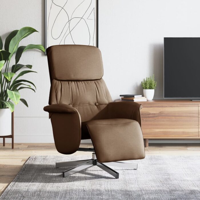 Fauteuil inclinable avec repose-pieds marron tissu – Image 1