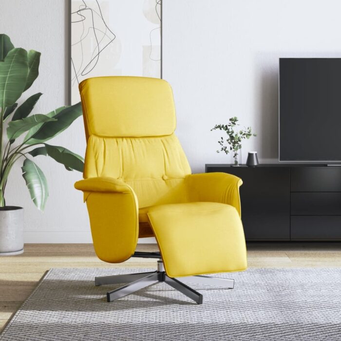 Fauteuil inclinable avec repose-pieds jaune clair tissu – Image 1