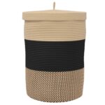 Panier de rangement avec couvercle noir et beige Ø37x50cm coton – Image 4