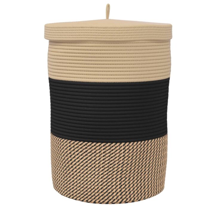 Panier de rangement avec couvercle noir et beige Ø37x50cm coton – Image 4