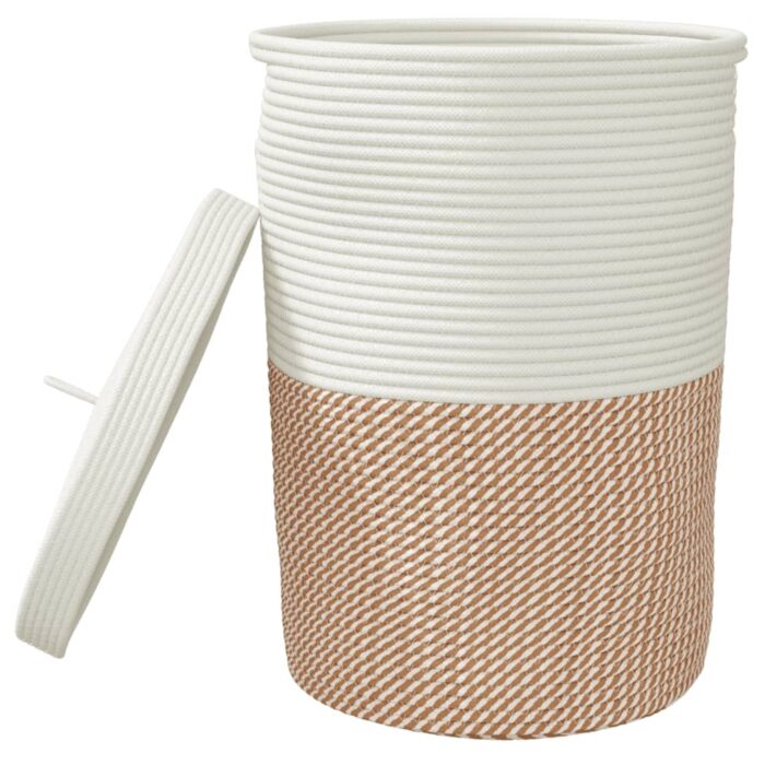 Panier de rangement et couvercle marron et blanc Ø37x50cm coton – Image 2