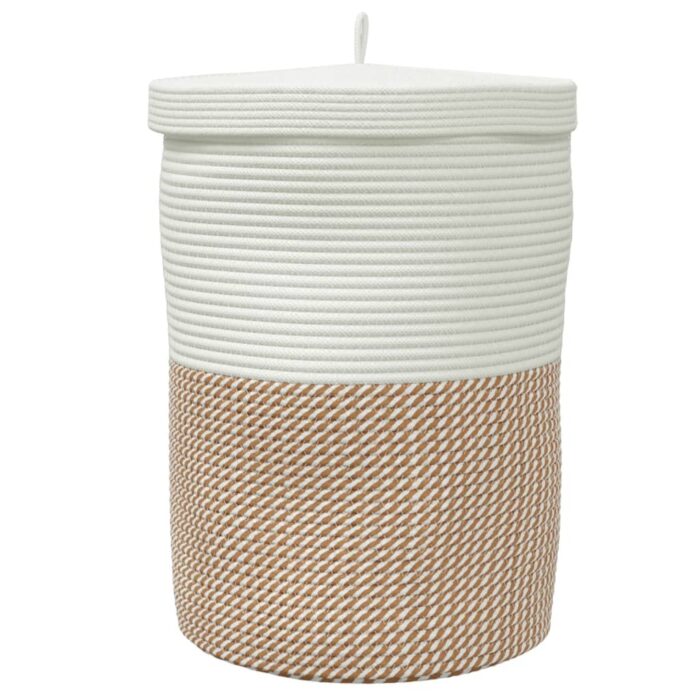 Panier de rangement et couvercle marron et blanc Ø37x50cm coton – Image 4