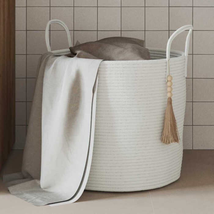 Panier de rangement blanc Ø40x35 cm coton – Image 1