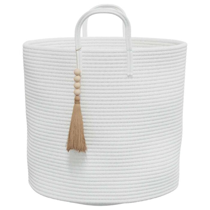 Panier de rangement blanc Ø40x35 cm coton – Image 3