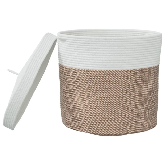 Panier de rangement et couvercle marron et blanc Ø40x35cm coton – Image 2