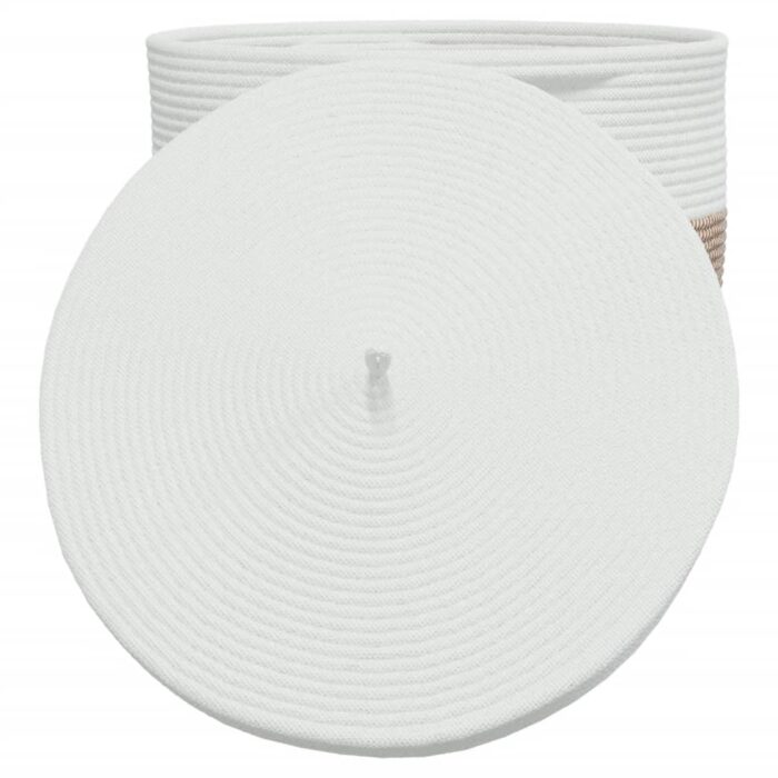 Panier de rangement et couvercle marron et blanc Ø40x35cm coton – Image 3