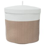 Panier de rangement et couvercle marron et blanc Ø40x35cm coton – Image 4
