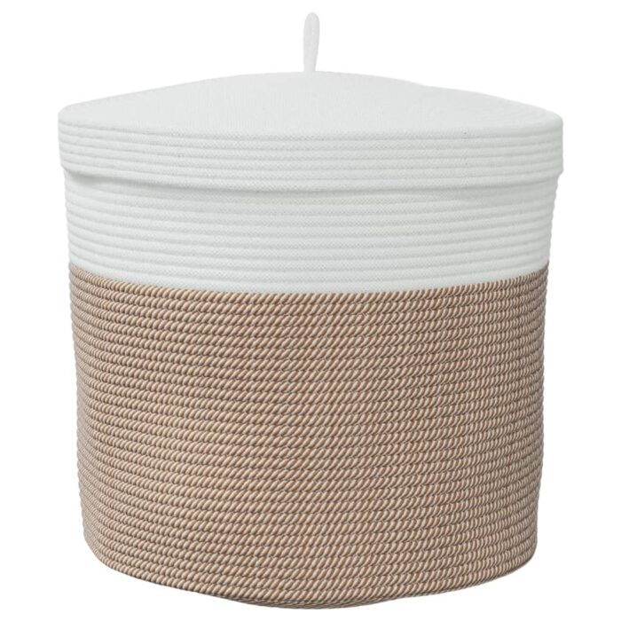 Panier de rangement et couvercle marron et blanc Ø40x35cm coton – Image 4